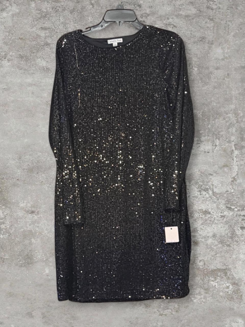 Black Sequin Long-Sleeve Shift Dress by Chelsea28